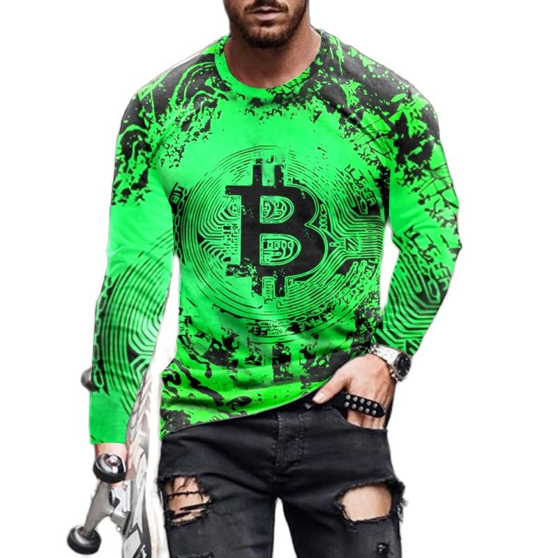 Μόδα Bitcoin Graphic 3D Pringted Ανδρικά μπλουζάκια Ανοιξιάτικα streetwear στρογγυλή λαιμόκοψη μακριά μανίκια casual loose μπλουζάκια Ανδρικά μπλουζάκια