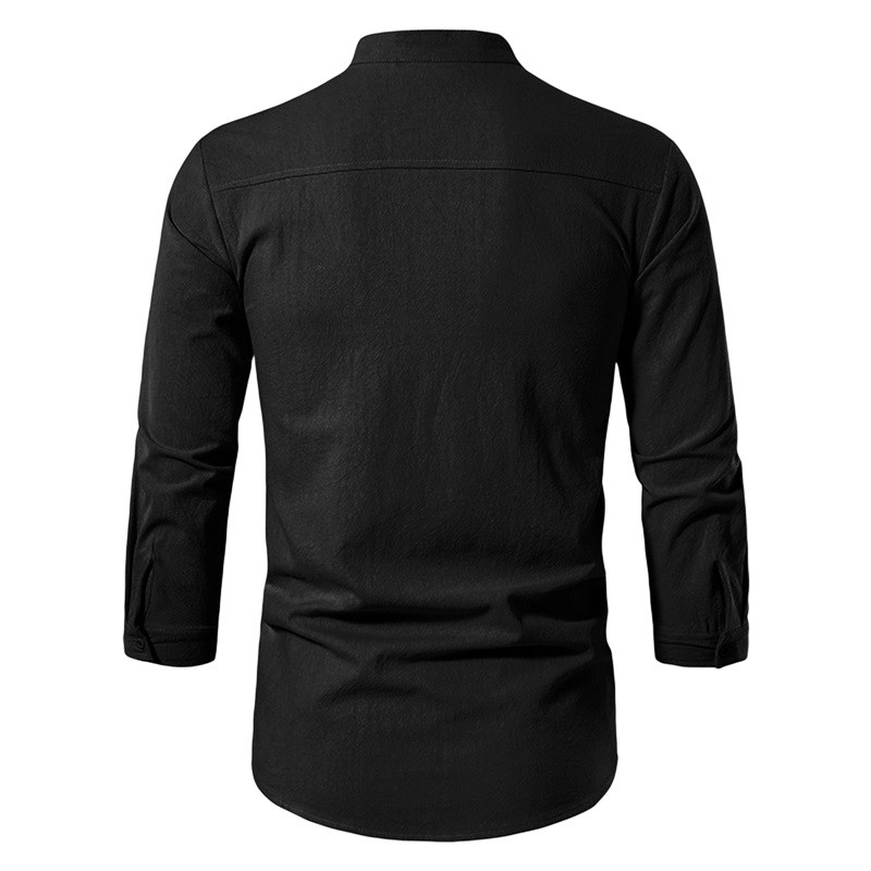 Muška ležerna košulja s ovratnikom na rever, jednobojna jacquard bluza s ušicama i dugim rukavima, široka jednostavna bluza s džepom na prsima