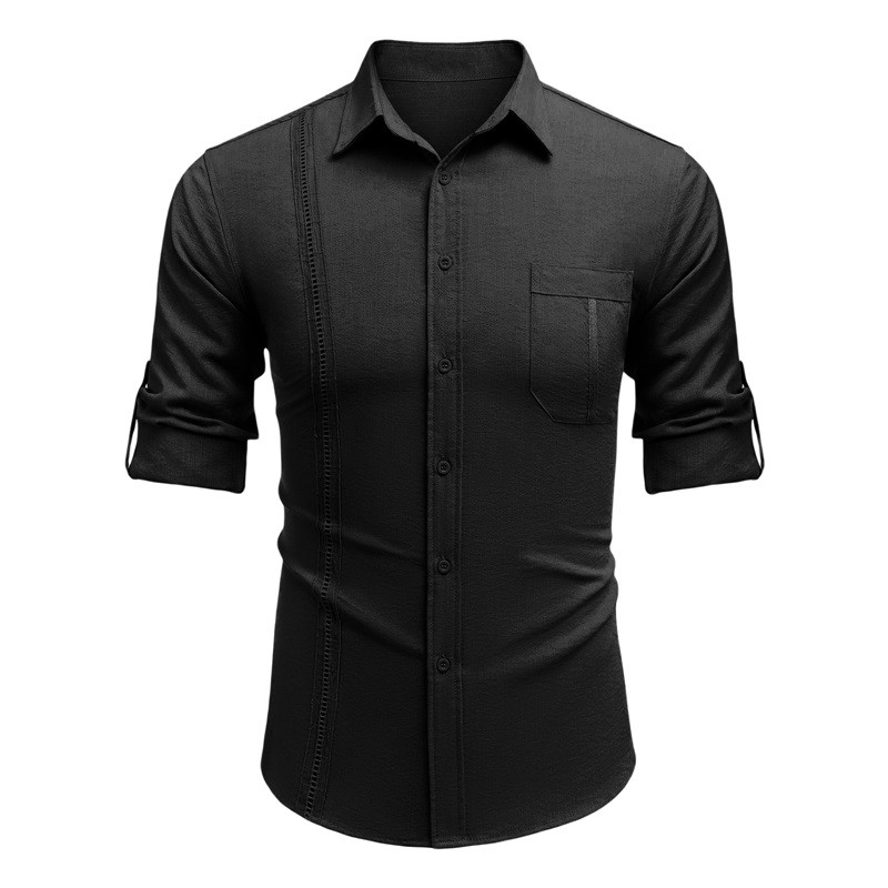 Muška ležerna košulja s ovratnikom na rever, jednobojna jacquard bluza s ušicama i dugim rukavima, široka jednostavna bluza s džepom na prsima