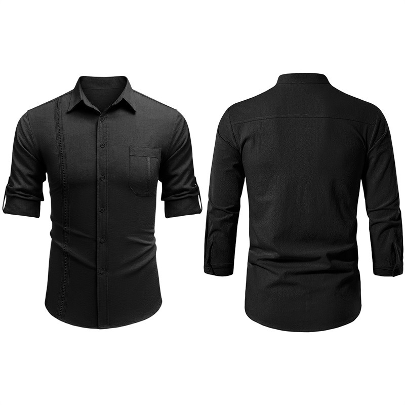 Muška ležerna košulja s ovratnikom na rever, jednobojna jacquard bluza s ušicama i dugim rukavima, široka jednostavna bluza s džepom na prsima