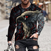 Animal Eagle Vintage 3D Print Suvine Meeste Ümarkaelus T-särk vabaaja pikkade varrukatega Suuremõõtmeline T-särk Mood Pullover Meeste Rõivad