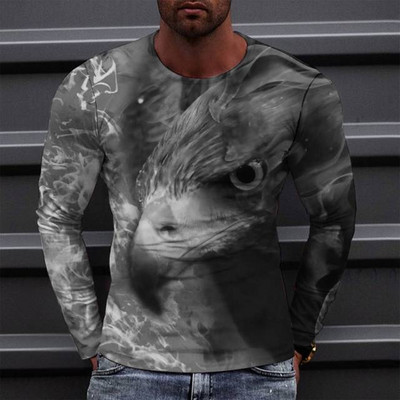 Animal Eagle Vintage 3D Print Suvine Meeste Ümarkaelus T-särk vabaaja pikkade varrukatega Suuremõõtmeline T-särk Mood Pullover Meeste Rõivad