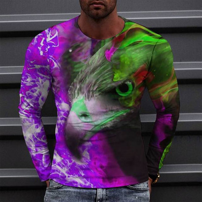 Animal Eagle Vintage 3D Print Suvine Meeste Ümarkaelus T-särk vabaaja pikkade varrukatega Suuremõõtmeline T-särk Mood Pullover Meeste Rõivad