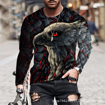 Animal Eagle Vintage 3D Print Suvine Meeste Ümarkaelus T-särk vabaaja pikkade varrukatega Suuremõõtmeline T-särk Mood Pullover Meeste Rõivad