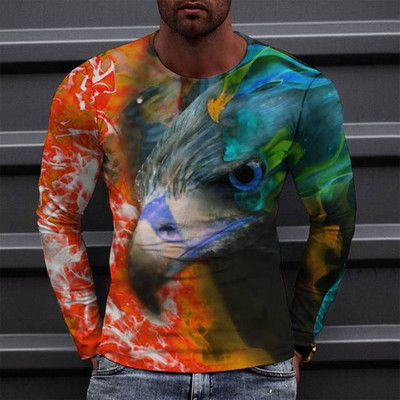 Animal Eagle Vintage 3D Print Suvine Meeste Ümarkaelus T-särk vabaaja pikkade varrukatega Suuremõõtmeline T-särk Mood Pullover Meeste Rõivad