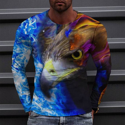 Animal Eagle Vintage 3D Print Suvine Meeste Ümarkaelus T-särk vabaaja pikkade varrukatega Suuremõõtmeline T-särk Mood Pullover Meeste Rõivad