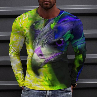 Animal Eagle Vintage 3D Print Suvine Meeste Ümarkaelus T-särk vabaaja pikkade varrukatega Suuremõõtmeline T-särk Mood Pullover Meeste Rõivad