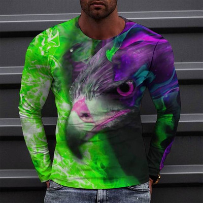 Animal Eagle Vintage 3D Print Suvine Meeste Ümarkaelus T-särk vabaaja pikkade varrukatega Suuremõõtmeline T-särk Mood Pullover Meeste Rõivad