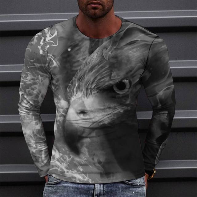 Animal Eagle Vintage 3D Print Suvine Meeste Ümarkaelus T-särk vabaaja pikkade varrukatega Suuremõõtmeline T-särk Mood Pullover Meeste Rõivad