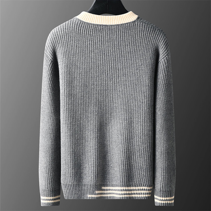 Φθινοπωρινό χειμερινό νέο ανδρικό πουλόβερ με λαιμόκοψη Casual πλεκτό πουλόβερ μόδας συνονθύλευμα Λεπτό μακρυμάνικο πλεκτό πουλόβερ ανδρικό πουλόβερ