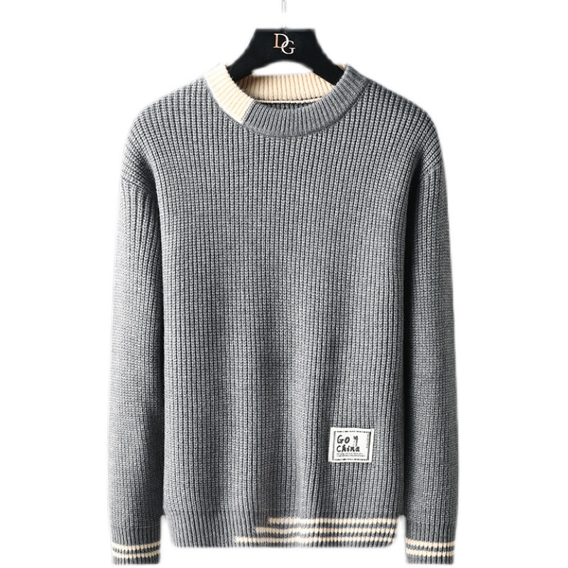 Φθινοπωρινό χειμερινό νέο ανδρικό πουλόβερ με λαιμόκοψη Casual πλεκτό πουλόβερ μόδας συνονθύλευμα Λεπτό μακρυμάνικο πλεκτό πουλόβερ ανδρικό πουλόβερ