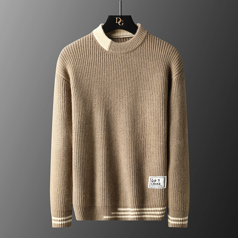 Φθινοπωρινό χειμερινό νέο ανδρικό πουλόβερ με λαιμόκοψη Casual πλεκτό πουλόβερ μόδας συνονθύλευμα Λεπτό μακρυμάνικο πλεκτό πουλόβερ ανδρικό πουλόβερ