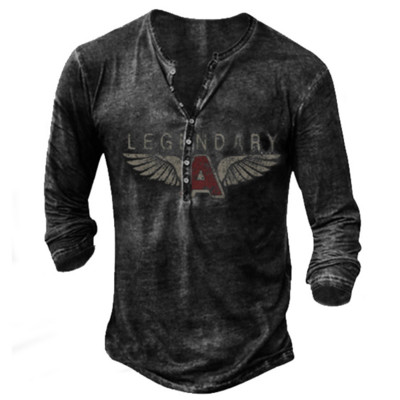 Puuvillane T-särk Meeste pikkade varrukatega särk Vintage Templar Graafilise trükiga T-särk vabaaja nööbiga Suured riided Kvaliteetsed topid