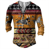 Vintage muške majice kratkih rukava s dugmadima s tiskanim etničkim uzorkom proljeće jesen labave majice dugih rukava s v-izrezom, velike muške odjeće