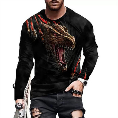 Τρισδιάστατη ψηφιακή εκτύπωση κρανίου T-shirt T-shirts φθινοπώρου με μακριά μανίκια O casual μπλουζάκι ανδρικό μεγάλο ανδρικό T-shirt Fahion