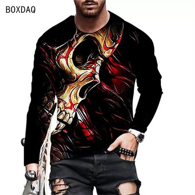 Τρισδιάστατη ψηφιακή εκτύπωση κρανίου T-shirt T-shirts φθινοπώρου με μακριά μανίκια O casual μπλουζάκι ανδρικό μεγάλο ανδρικό T-shirt Fahion