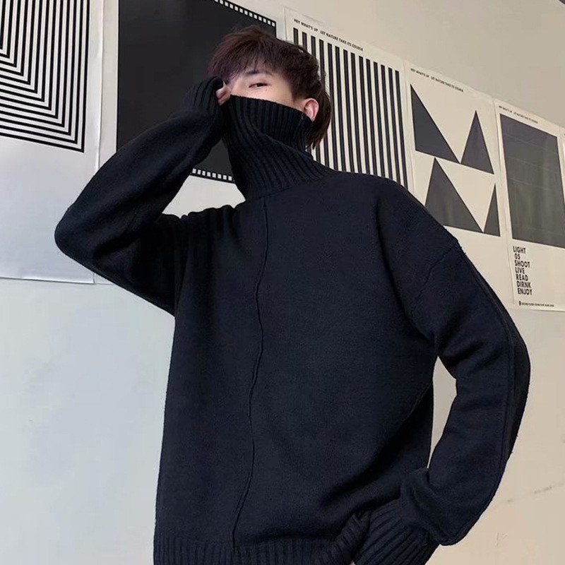 Ανδρικό πουλόβερ με ζεστό ζιβάγκο EBAIHUI Oversize μονόχρωμο, φαρδύ πουλόβερ μόδας πλεκτό Leisure χοντρό M--8XL Streetwear Jumper