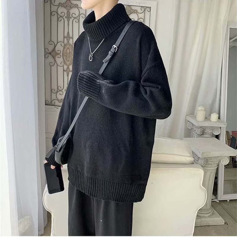 Ανδρικό πουλόβερ με ζεστό ζιβάγκο EBAIHUI Oversize μονόχρωμο, φαρδύ πουλόβερ μόδας πλεκτό Leisure χοντρό M--8XL Streetwear Jumper