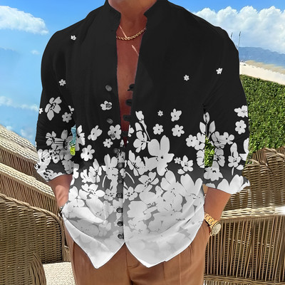 Ανδρικό πουκάμισο με φλοράλ γραφικά στάμπα γιακάς Outdoor Street μακρυμάνικο ένδυμα ένδυσης Σχεδιαστής μόδας Casual Comfort