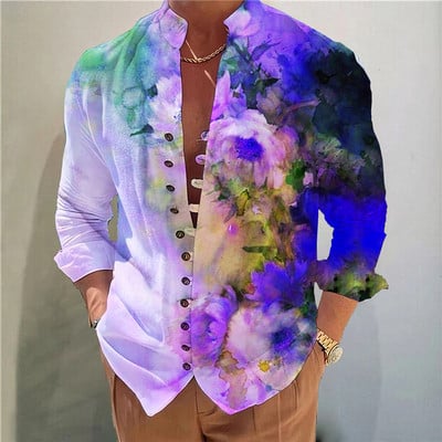 Ανδρικό πουκάμισο με φλοράλ γραφικά στάμπα γιακάς Outdoor Street μακρυμάνικο ένδυμα ένδυσης Σχεδιαστής μόδας Casual Comfort