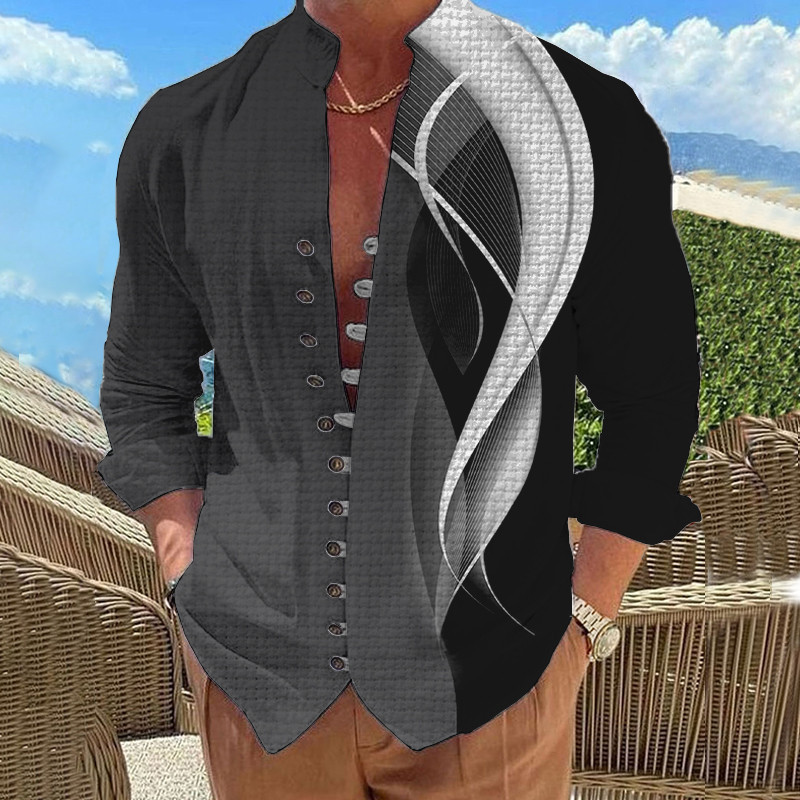 Ανδρικό πουκάμισο με φλοράλ γραφικά στάμπα γιακάς Outdoor Street μακρυμάνικο ένδυμα ένδυσης Σχεδιαστής μόδας Casual Comfort