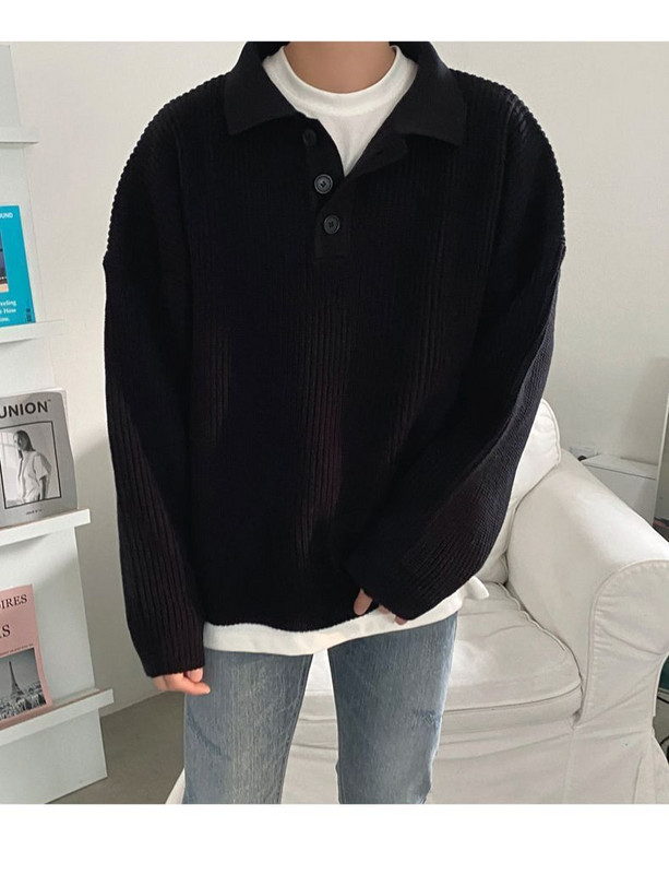 Μόδα Φθινοπωρινό Χειμώνα Ανδρικά Cool Boy Casual Loose Tess Πλεκτό πουλόβερ Πουλόβερ με μαλακό κουμπί ζεστό