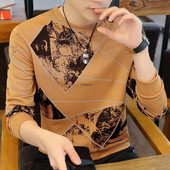 Φθινοπωρινό νέο ανδρικό μακρυμάνικο μπλουζάκι Κορεάτικο στυλ με στρογγυλή λαιμόκοψη Πουλόβερ με κουκούλα μοντέρνο και casual ανδρικό μπλουζάκι