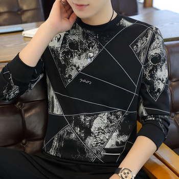 Φθινοπωρινό νέο ανδρικό μακρυμάνικο μπλουζάκι Κορεάτικο στυλ με στρογγυλή λαιμόκοψη Πουλόβερ με κουκούλα μοντέρνο και casual ανδρικό μπλουζάκι