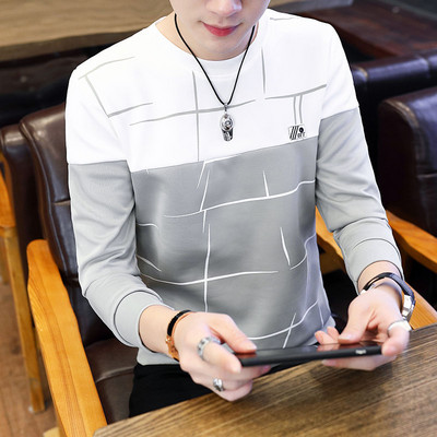 Φθινοπωρινό νέο ανδρικό μακρυμάνικο μπλουζάκι Κορεάτικο στυλ με στρογγυλή λαιμόκοψη Πουλόβερ με κουκούλα μοντέρνο και casual ανδρικό μπλουζάκι