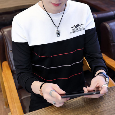 Φθινοπωρινό νέο ανδρικό μακρυμάνικο μπλουζάκι Κορεάτικο στυλ με στρογγυλή λαιμόκοψη Πουλόβερ με κουκούλα μοντέρνο και casual ανδρικό μπλουζάκι