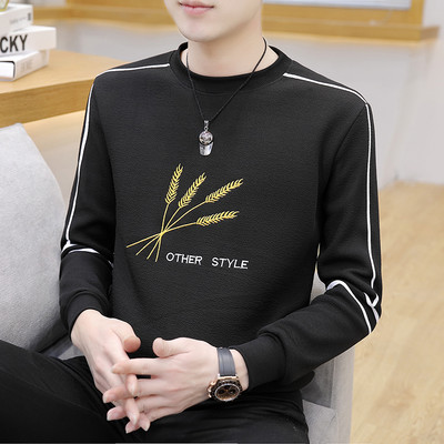 Φθινοπωρινό νέο ανδρικό μακρυμάνικο μπλουζάκι Κορεάτικο στυλ με στρογγυλή λαιμόκοψη Πουλόβερ με κουκούλα μοντέρνο και casual ανδρικό μπλουζάκι