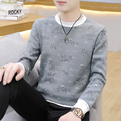 Φθινοπωρινό νέο ανδρικό μακρυμάνικο μπλουζάκι Κορεάτικο στυλ με στρογγυλή λαιμόκοψη Πουλόβερ με κουκούλα μοντέρνο και casual ανδρικό μπλουζάκι