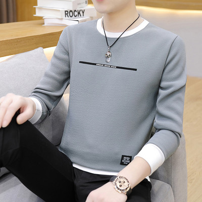 Φθινοπωρινό νέο ανδρικό μακρυμάνικο μπλουζάκι Κορεάτικο στυλ με στρογγυλή λαιμόκοψη Πουλόβερ με κουκούλα μοντέρνο και casual ανδρικό μπλουζάκι