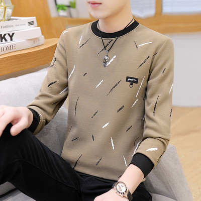 Φθινοπωρινό νέο ανδρικό μακρυμάνικο μπλουζάκι Κορεάτικο στυλ με στρογγυλή λαιμόκοψη Πουλόβερ με κουκούλα μοντέρνο και casual ανδρικό μπλουζάκι