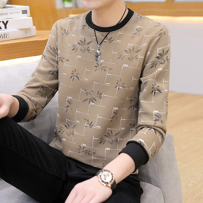 Φθινοπωρινό νέο ανδρικό μακρυμάνικο μπλουζάκι Κορεάτικο στυλ με στρογγυλή λαιμόκοψη Πουλόβερ με κουκούλα μοντέρνο και casual ανδρικό μπλουζάκι