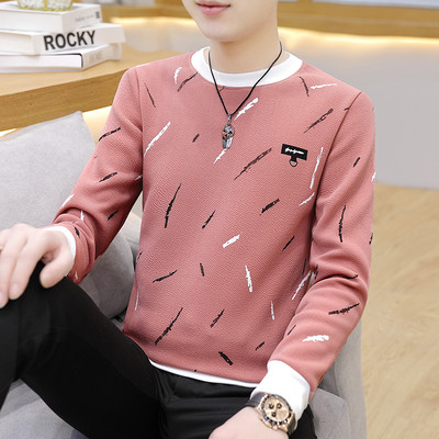 Φθινοπωρινό νέο ανδρικό μακρυμάνικο μπλουζάκι Κορεάτικο στυλ με στρογγυλή λαιμόκοψη Πουλόβερ με κουκούλα μοντέρνο και casual ανδρικό μπλουζάκι