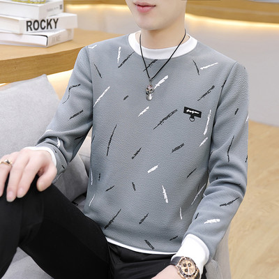 Φθινοπωρινό νέο ανδρικό μακρυμάνικο μπλουζάκι Κορεάτικο στυλ με στρογγυλή λαιμόκοψη Πουλόβερ με κουκούλα μοντέρνο και casual ανδρικό μπλουζάκι