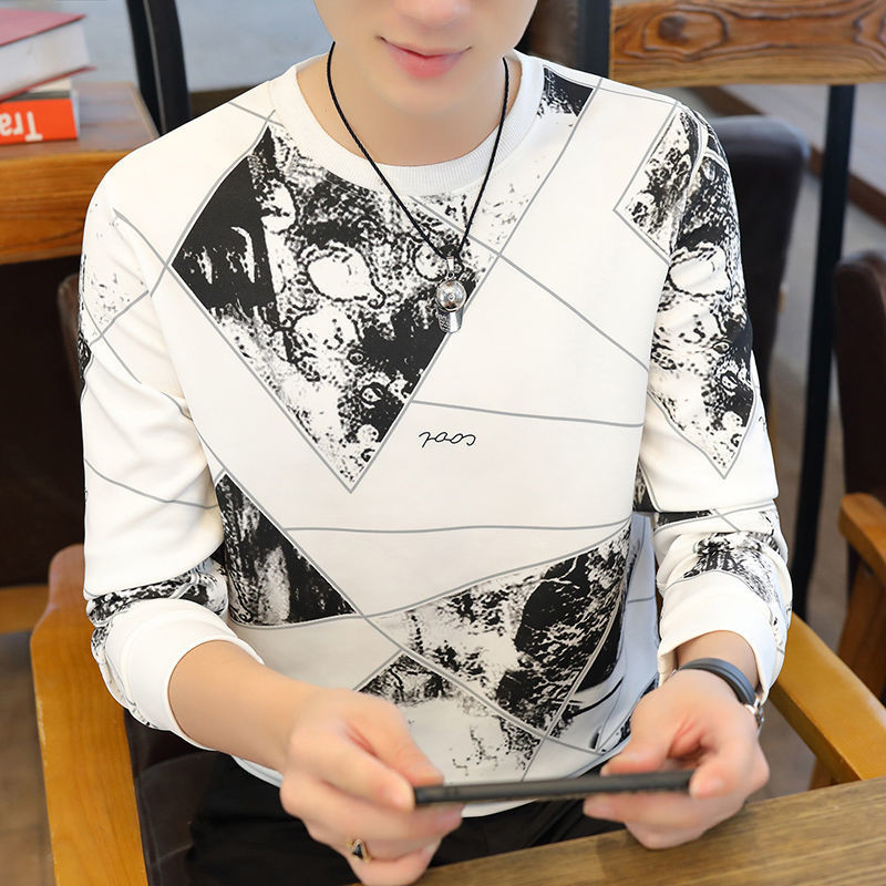 Φθινοπωρινό νέο ανδρικό μακρυμάνικο μπλουζάκι Κορεάτικο στυλ με στρογγυλή λαιμόκοψη Πουλόβερ με κουκούλα μοντέρνο και casual ανδρικό μπλουζάκι