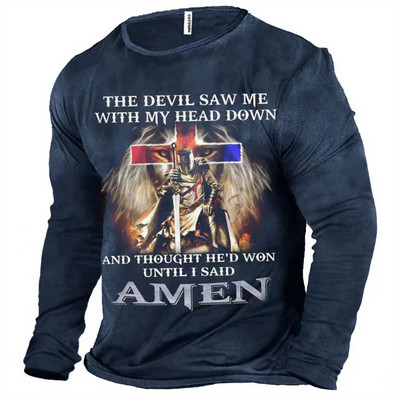 Vintage 3D print Μακρυμάνικα μπλουζάκια Βαμβακερό ανδρικό μπλουζάκι Jesus Lion Graphic Top μεγάλου μεγέθους Ρούχα με λαιμόκοψη σε O-λαιμόκοψη πουκάμισο με κουμπιά