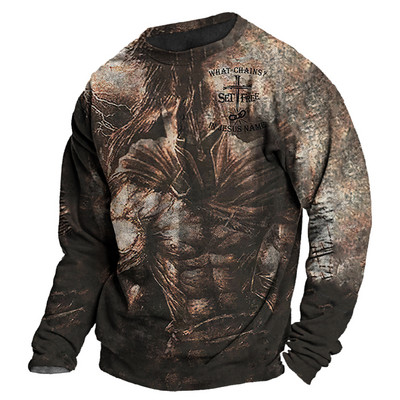 Vintage 3D print Μακρυμάνικα μπλουζάκια Βαμβακερό ανδρικό μπλουζάκι Jesus Lion Graphic Top μεγάλου μεγέθους Ρούχα με λαιμόκοψη σε O-λαιμόκοψη πουκάμισο με κουμπιά