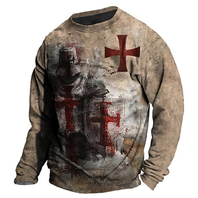 Vintage 3D print Μακρυμάνικα μπλουζάκια Βαμβακερό ανδρικό μπλουζάκι Jesus Lion Graphic Top μεγάλου μεγέθους Ρούχα με λαιμόκοψη σε O-λαιμόκοψη πουκάμισο με κουμπιά