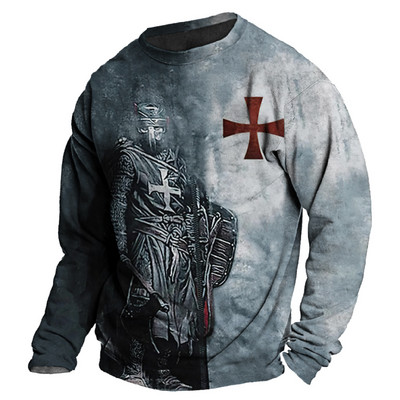 Vintage 3D print Μακρυμάνικα μπλουζάκια Βαμβακερό ανδρικό μπλουζάκι Jesus Lion Graphic Top μεγάλου μεγέθους Ρούχα με λαιμόκοψη σε O-λαιμόκοψη πουκάμισο με κουμπιά