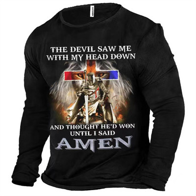 Vintage 3D print Μακρυμάνικα μπλουζάκια Βαμβακερό ανδρικό μπλουζάκι Jesus Lion Graphic Top μεγάλου μεγέθους Ρούχα με λαιμόκοψη σε O-λαιμόκοψη πουκάμισο με κουμπιά