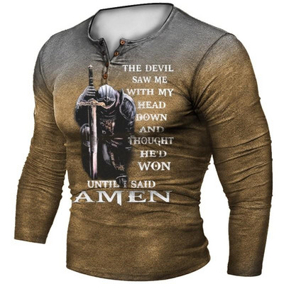 Vintage 3D print Μακρυμάνικα μπλουζάκια Βαμβακερό ανδρικό μπλουζάκι Jesus Lion Graphic Top μεγάλου μεγέθους Ρούχα με λαιμόκοψη σε O-λαιμόκοψη πουκάμισο με κουμπιά