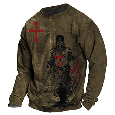 Vintage 3D print Μακρυμάνικα μπλουζάκια Βαμβακερό ανδρικό μπλουζάκι Jesus Lion Graphic Top μεγάλου μεγέθους Ρούχα με λαιμόκοψη σε O-λαιμόκοψη πουκάμισο με κουμπιά