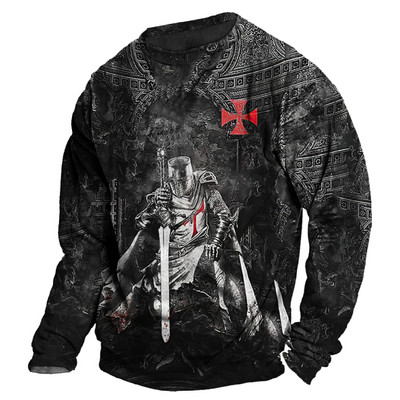 Vintage 3D print Μακρυμάνικα μπλουζάκια Βαμβακερό ανδρικό μπλουζάκι Jesus Lion Graphic Top μεγάλου μεγέθους Ρούχα με λαιμόκοψη σε O-λαιμόκοψη πουκάμισο με κουμπιά