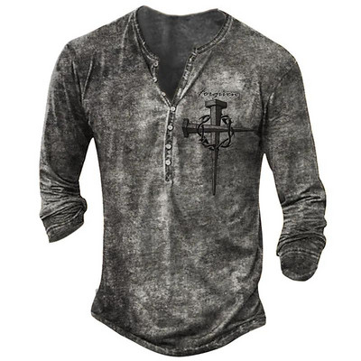 Ανδρικό μπλουζάκι με μακρυμάνικο ρετρό σταυρωτό μπλουζάκι με κουμπιά με άνοιξη βαμβακερή λαιμόκοψη με V λαιμόκοψη Streetwear μπλουζάκια Casual Tees Υπερμεγέθη μπλουζάκια 5XL