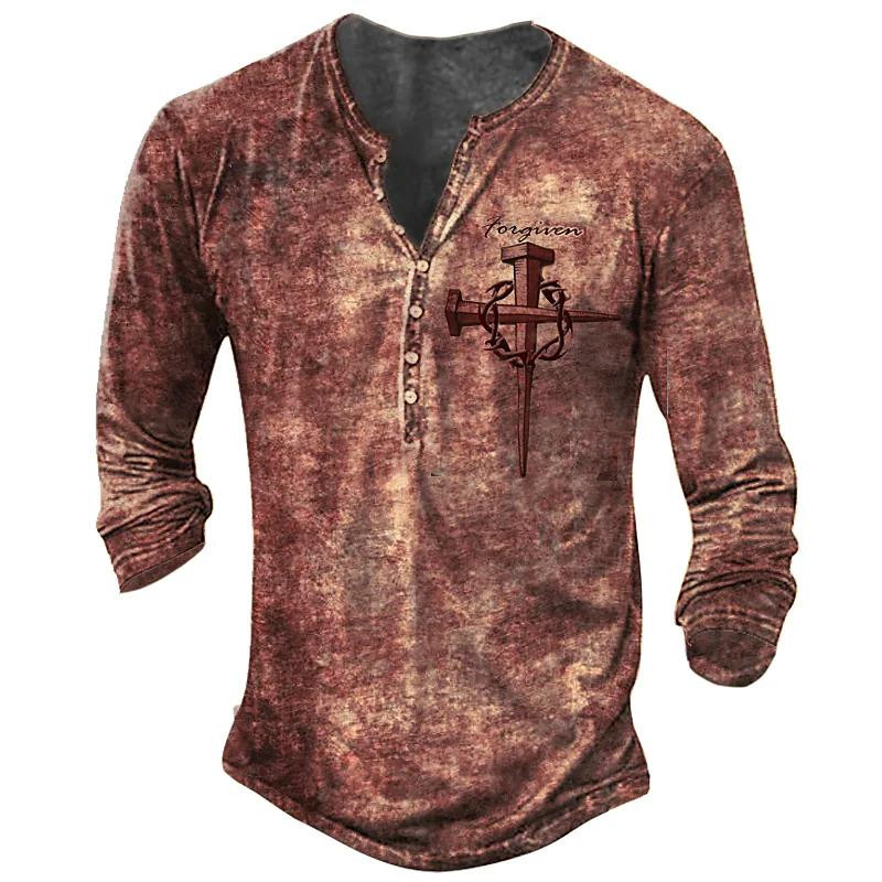 Ανδρικό μπλουζάκι με μακρυμάνικο ρετρό σταυρωτό μπλουζάκι με κουμπιά με άνοιξη βαμβακερή λαιμόκοψη με V λαιμόκοψη Streetwear μπλουζάκια Casual Tees Υπερμεγέθη μπλουζάκια 5XL