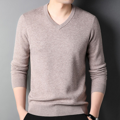 TFETTERS Kevad-sügismood Pulloverid Meeste V-kaelusega Pikkade varrukatega Stretch Khaki Kampsunid Meeste Klassikalised Kootud Top Mehed