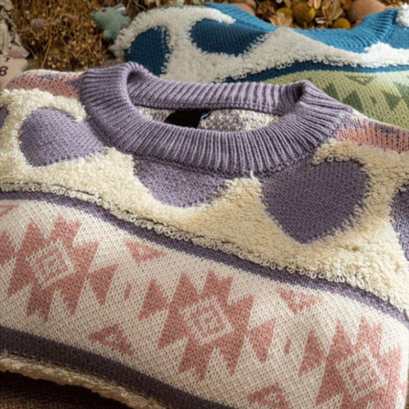 Άσχημο χριστουγεννιάτικο πουλόβερ Γυναικείο πλεκτό πουλόβερ ανδρικό Harajuku Πλεκτό πουλόβερ με σχέδιο σε σχήμα καρδιάς Vintage χειμερινά πουλόβερ με λαιμόκοψη